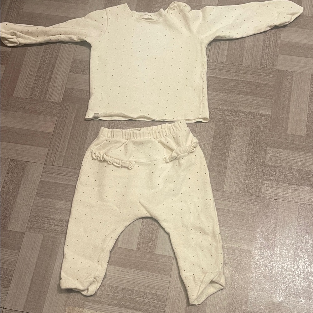 Kids Cream Dot Ribbed Matching Set - Unbranded